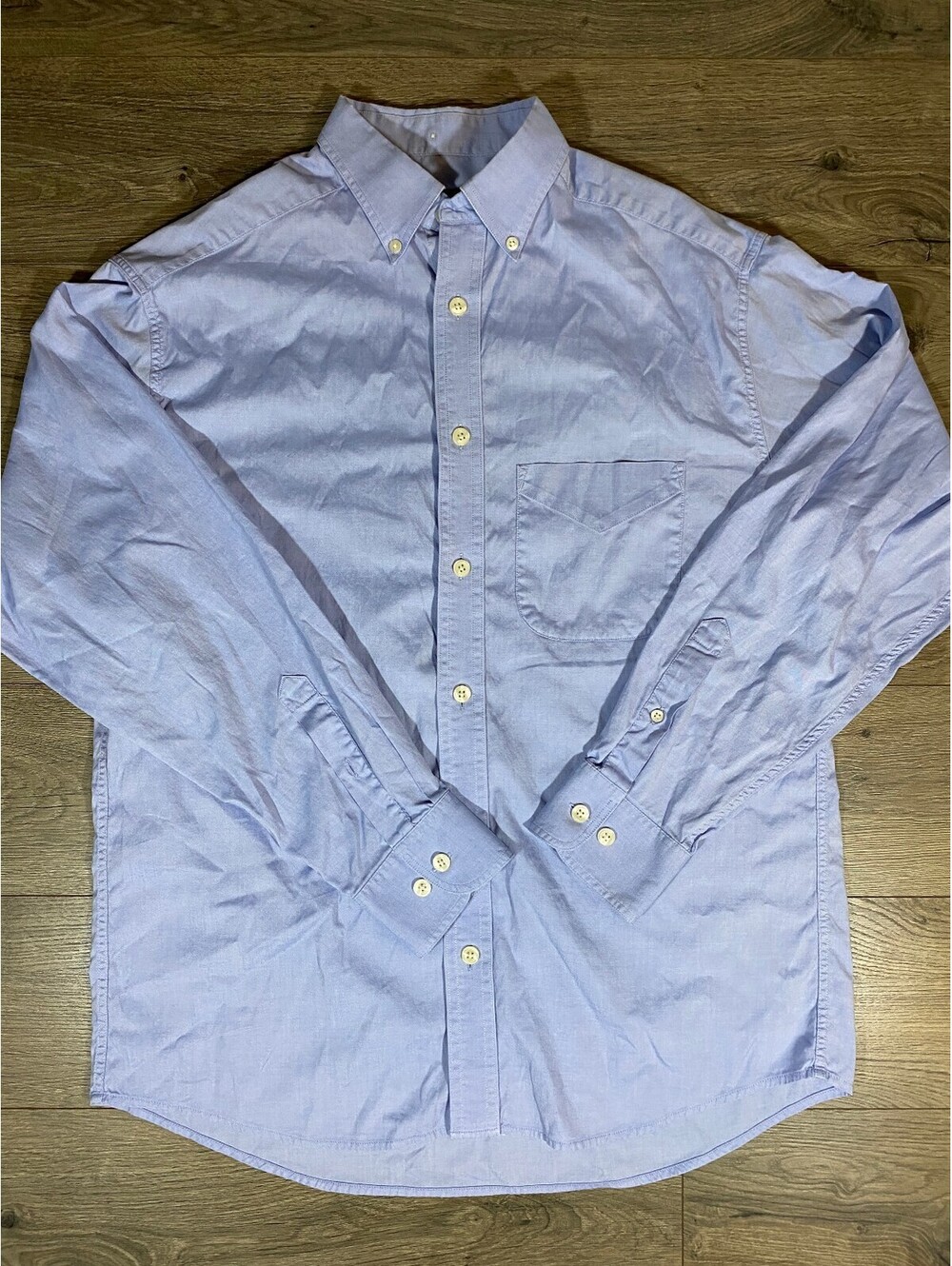 Cabelas Mens 15.5 34/35 Blue Cotton Oxford Button Down Shirt Long Sleeve